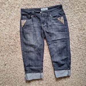 B.B Jeans Leopard Rhinestone Capri Shorts